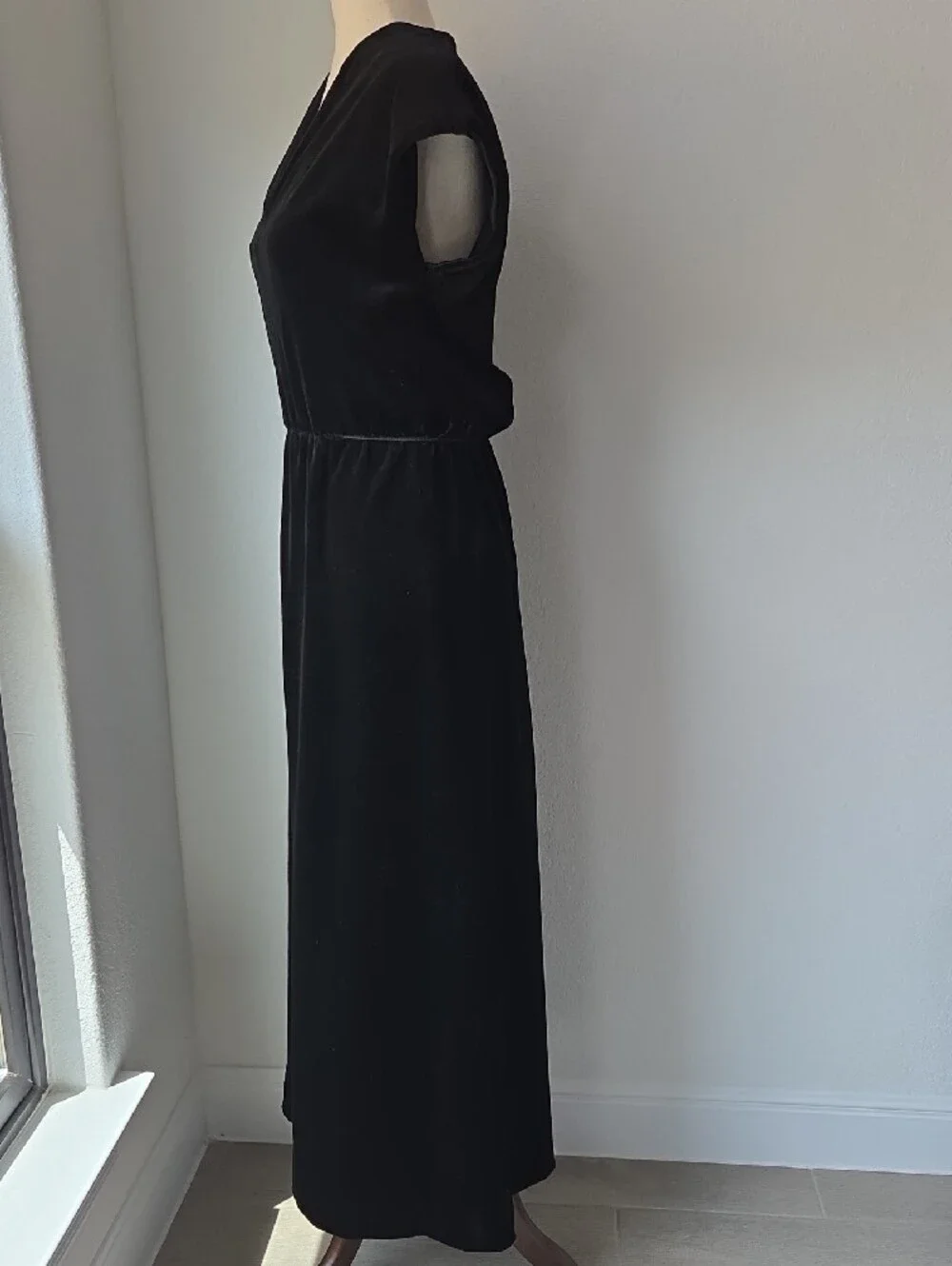 Vintage Women's Black Velvety Velour Long Dress Halloween Witchy Gypsy Handmade